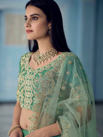 Thumbnail for Myra Turquoise Organza Embroidered Lehenga