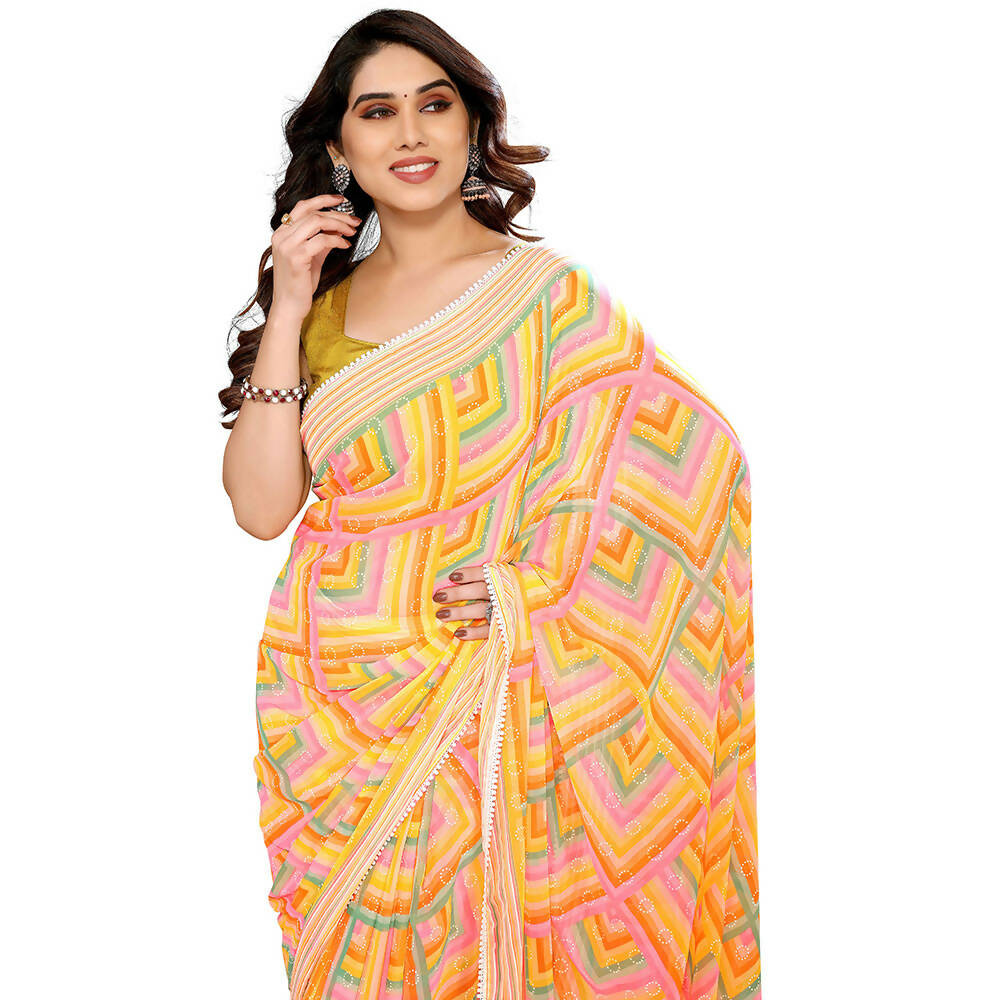 Women's Partywear Designer Yellow Georgette Fancy Saree - Satrangi - Distacart