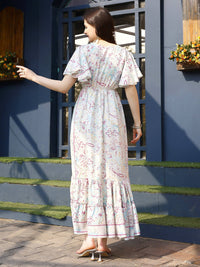 Thumbnail for Off white Rayon Foil Printed Long Dress - Michan - Distacart