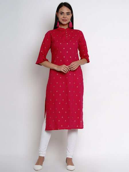Women's Fuchsia Pink Printed Straight Kurta - Bhama - Distacart