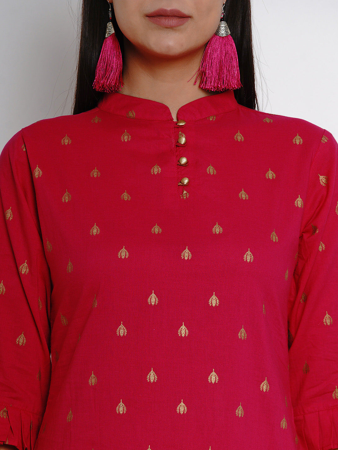 Women's Fuchsia Pink Printed Straight Kurta - Bhama - Distacart