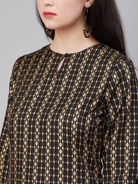 Thumbnail for Women's Black & Golden Block Print Straight Kurta - Bhama - Distacart