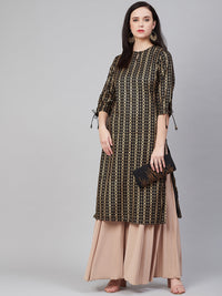 Thumbnail for Women's Black & Golden Block Print Straight Kurta - Bhama - Distacart