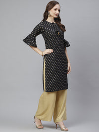 Thumbnail for Women's Black & Golden Ethnic Block Printed Straight Kurta - Bhama - Distacart