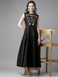 Thumbnail for Women's Black Ethnic Motifs Yoke Design Thread Work Kurta - Bhama - Distacart