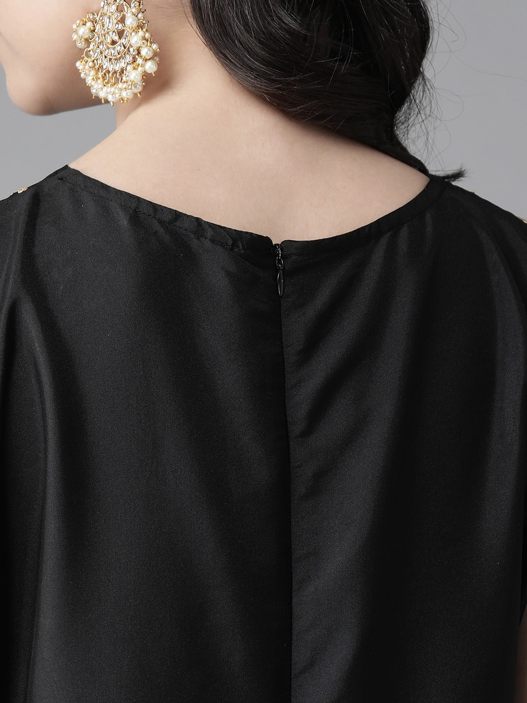 Women's Black Ethnic Motifs Yoke Design Thread Work Kurta - Bhama - Distacart