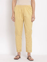 Thumbnail for Myshka Women's Cream Cotton Solid Casual Trouser