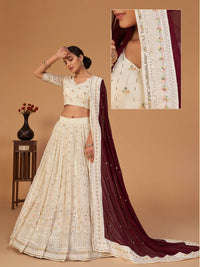 Thumbnail for Myra Off White Georgette Embroidered Designer Lehenga - Distacart