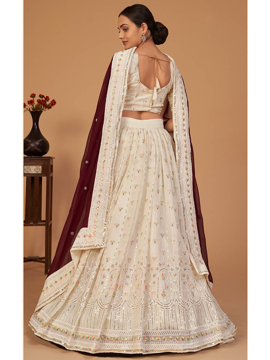 Myra Off White Georgette Embroidered Designer Lehenga - Distacart