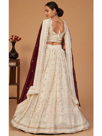 Thumbnail for Myra Off White Georgette Embroidered Designer Lehenga - Distacart