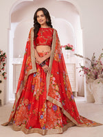 Thumbnail for Myra Red Tomato Digital Printed Georgette Lehanga - Distacart