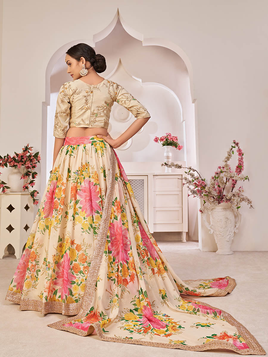 Myra Cream Digital Printed Georgette Lehanga - Distacart
