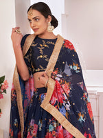 Thumbnail for Myra Navy-Blue Digital Printed Georgette Lehanga - Distacart