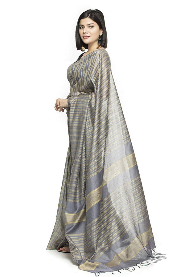 Mominos Fashion Grey Color Bhagalpuri Saree