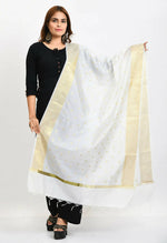 Thumbnail for Mominos Fashion Moeza Women's Banarsi Silk Woven Design White Dupatta - Distacart