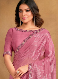 Thumbnail for Pink Sequence/Georgette Film Jacqurad Designer Saree with Unstitched Blouse - Norita Mahitha - Distacart
