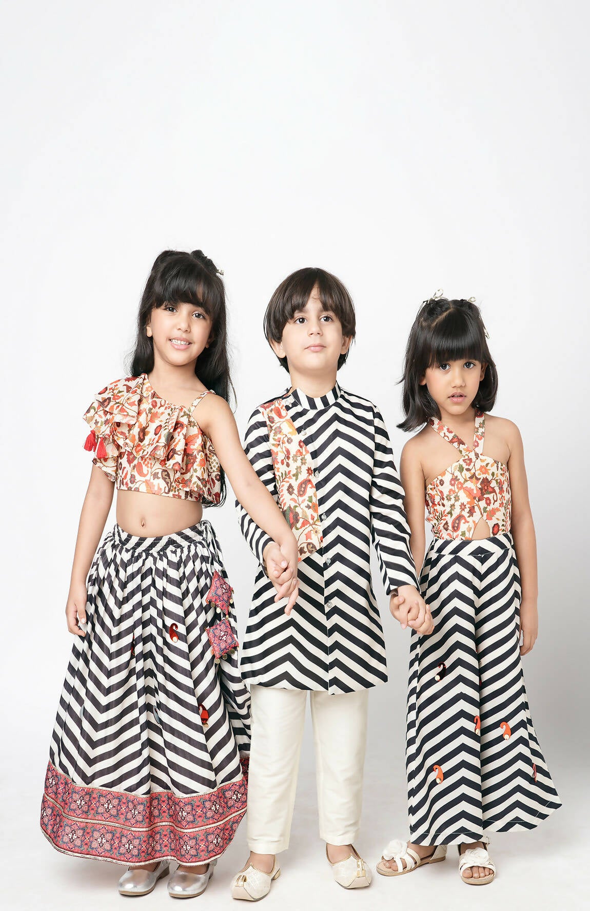 Lil Drama Chromatic Fusion Boys Black & White Stripe Kurta Pant Set - Distacart