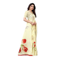 Thumbnail for Printed Jute Silk Cream Saree