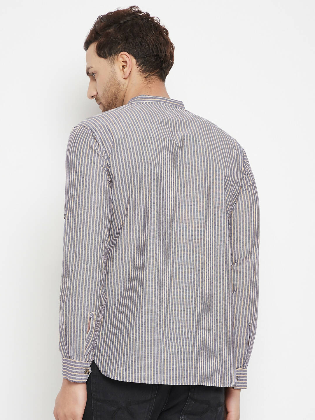 Even Apparels Grey Pure Cotton Short Men's Kurta With Band Collar - Distacart