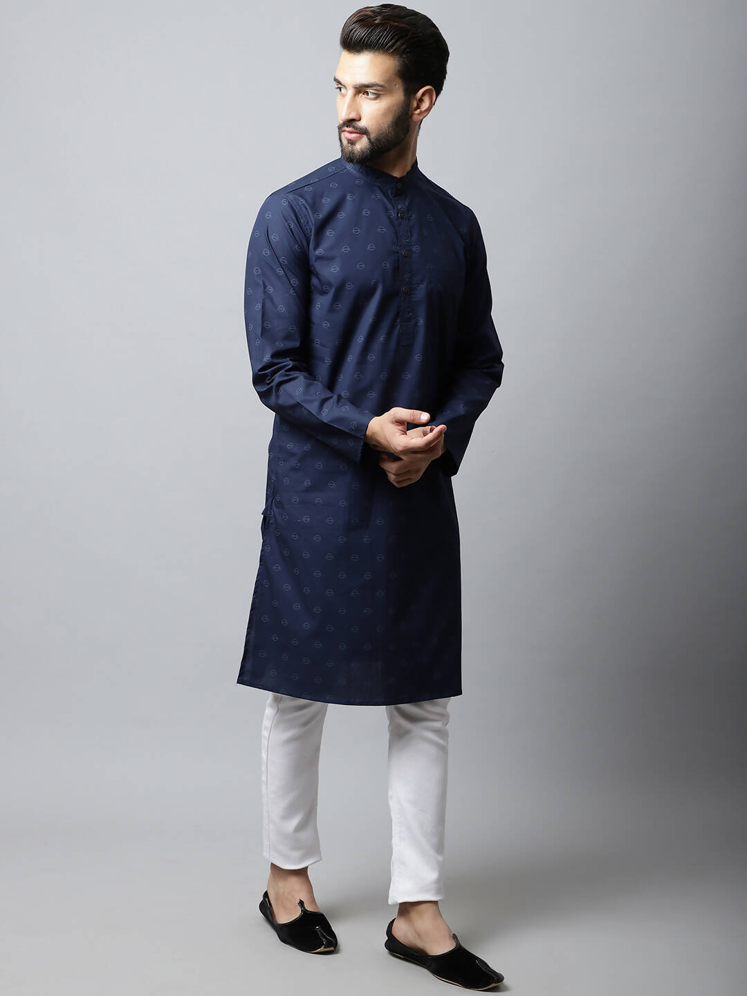 Even Apparels Navy blue Color Pure Cotton Men's Kurta With Band Collar (PRT1184) - Distacart