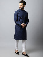 Thumbnail for Even Apparels Navy blue Color Pure Cotton Men's Kurta With Band Collar (PRT1184) - Distacart