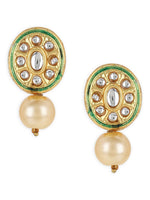 Thumbnail for Gold-Toned White Kundan Oval-Shape Gold-Plated Studs Earrings - Ruby Raang - Distacart