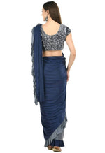 Thumbnail for All Season Wear Gray And Blue Ruffled Ready To Wear Saree