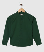 Thumbnail for Manet Boys Mandarin Collar Full Sleeves Melange Shirt - Green - Distacart