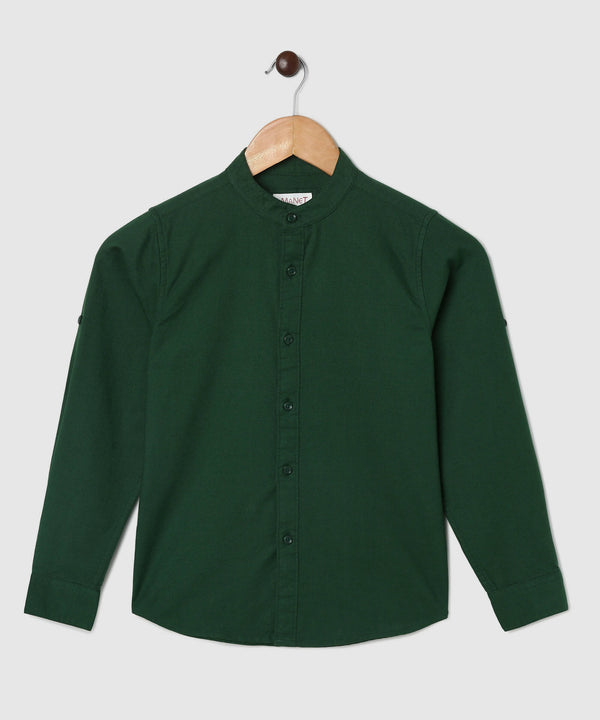 Manet Boys Mandarin Collar Full Sleeves Melange Shirt - Green - Distacart