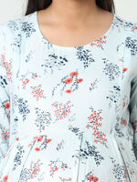 Thumbnail for Manet Three Fourth Maternity Dress Floral Print With Concealed Zipper Nursing Access - Pista Green - Distacart