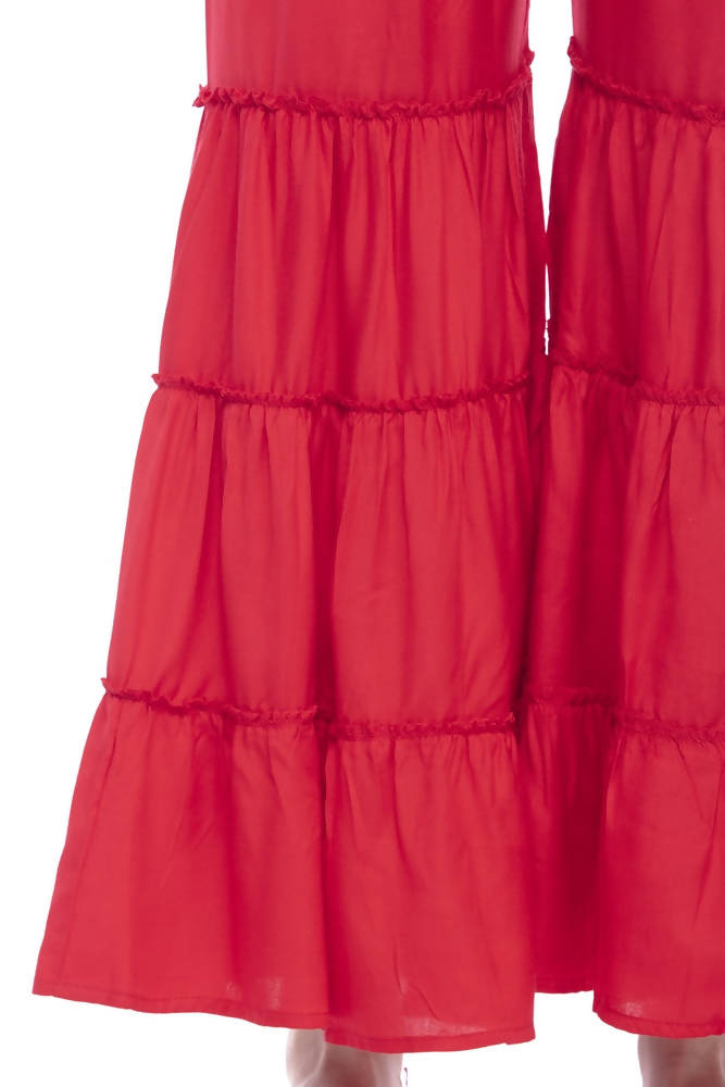 Mominos Fashion Reyon Cotton Red Palazzo - Distacart