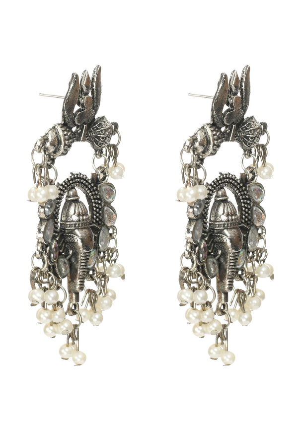 Mominos Fashion Johar Kamal Ganesh Design Silver Color Earrings - Distacart