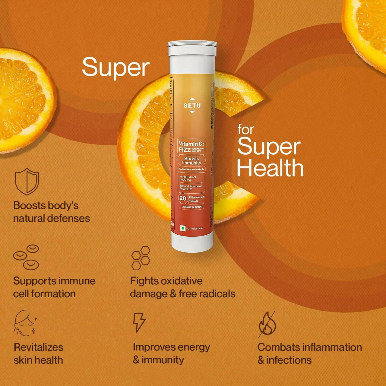Setu Vitamin C: Fizz - 20 Effervescent Tablets - Distacart