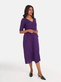 Thumbnail for Suta Women's Purple Geometric Fit and Flare Dress - Distacart
