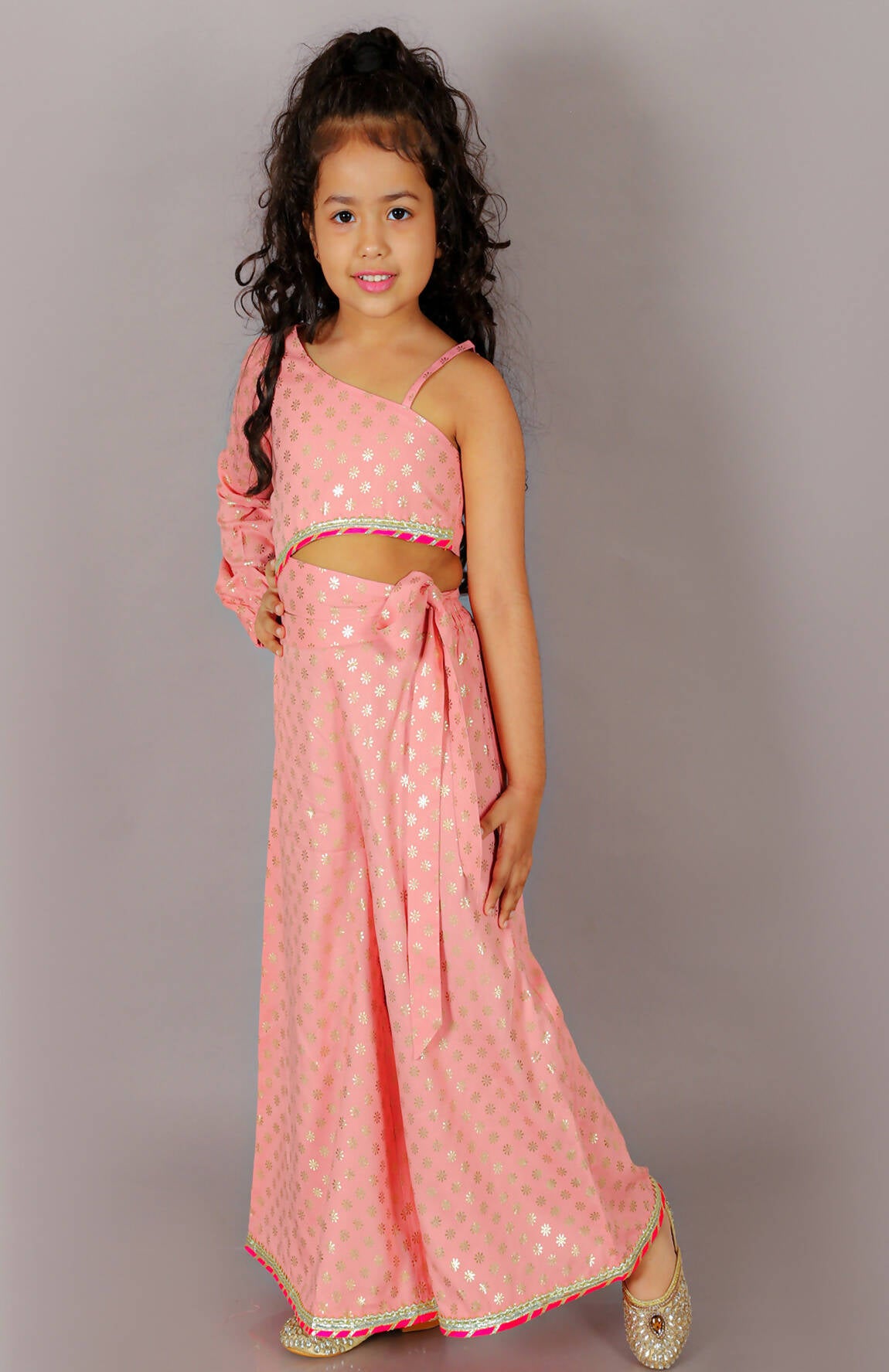 Lil Drama Fusion Fair Girls Peach Crop Top With Palazzo Co-Ordinate Set - Distacart
