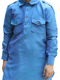 Thumbnail for Manyavar Boys Blue Solid Cotton Blend Kurta Set - Distacart