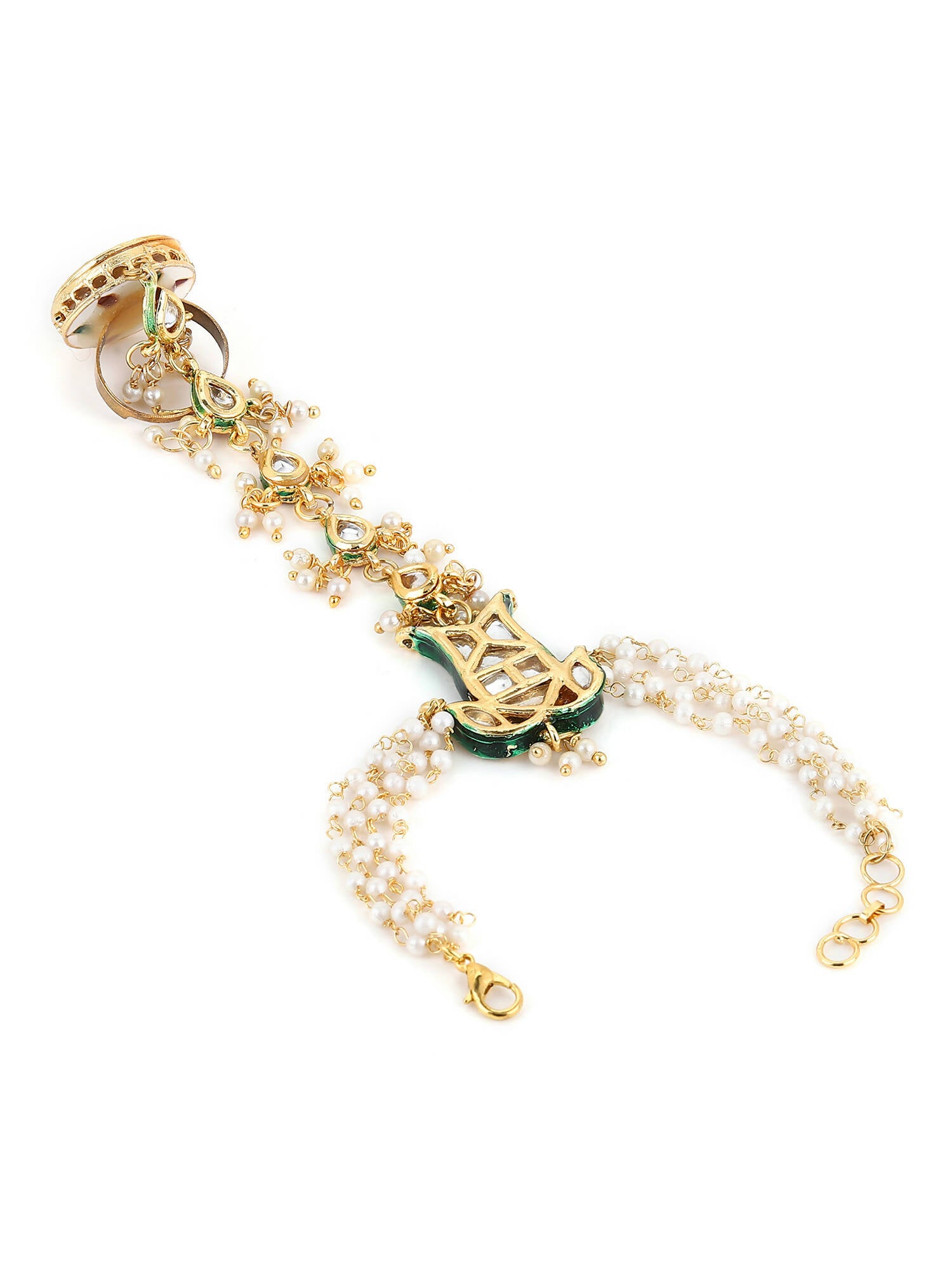 Women's Gold-Toned White Brass Kundan Gold-Plated Link Bracelet - Ruby Raang - Distacart