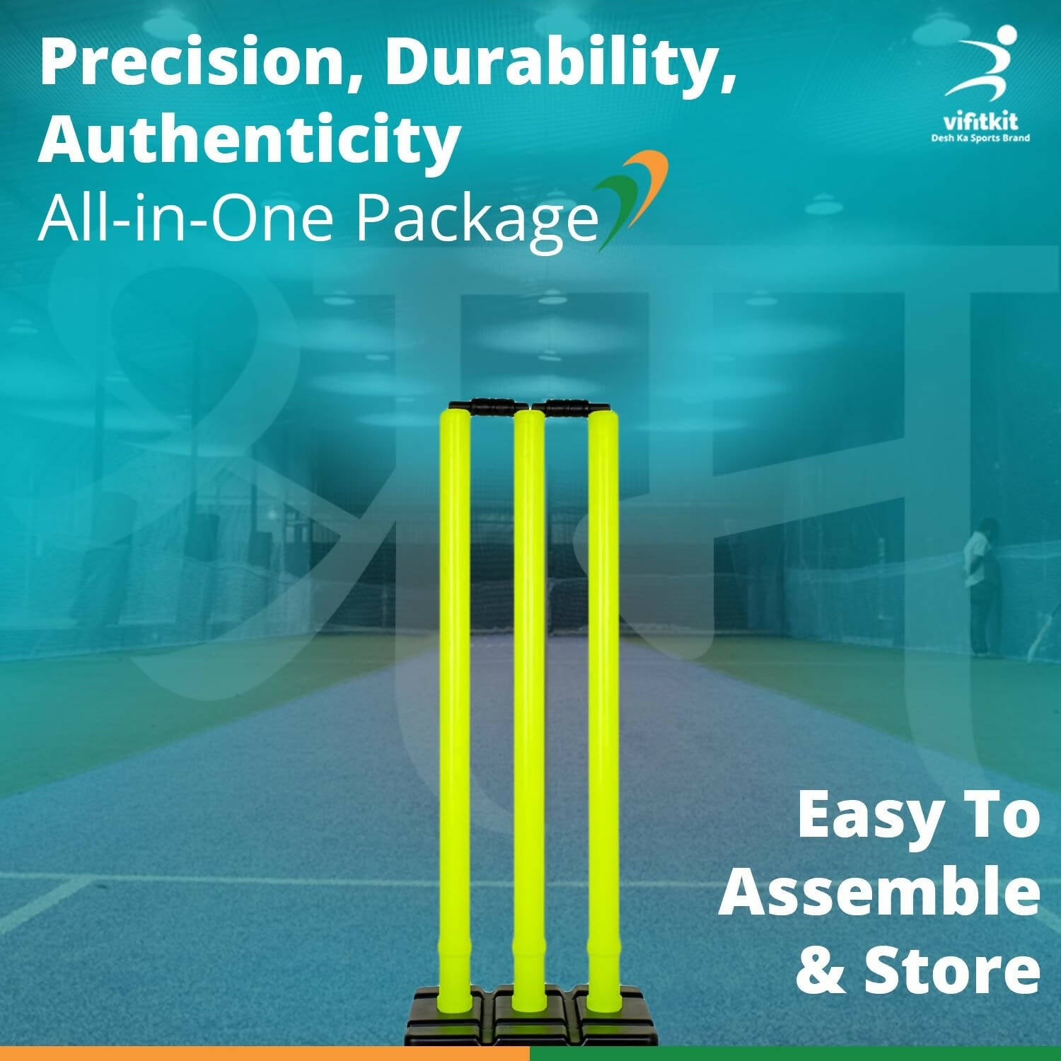 Vifitkit Cricket Stumps with Stand & Bails (Black and Flourescent Green) - Distacart