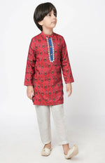 Thumbnail for Lil Drama Ethnic Twist Boys Red Print Kurta Pant Set - Distacart
