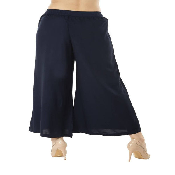 Lagi Women's Navy Blue Solid Palazzo (PLZ01B)