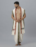 Thumbnail for Ramraj Cotton Mens Pure Cotton 5 Khan Jari 9 + 5 Kora Panchakacham Dhoti With Angavastram Set - Distacart