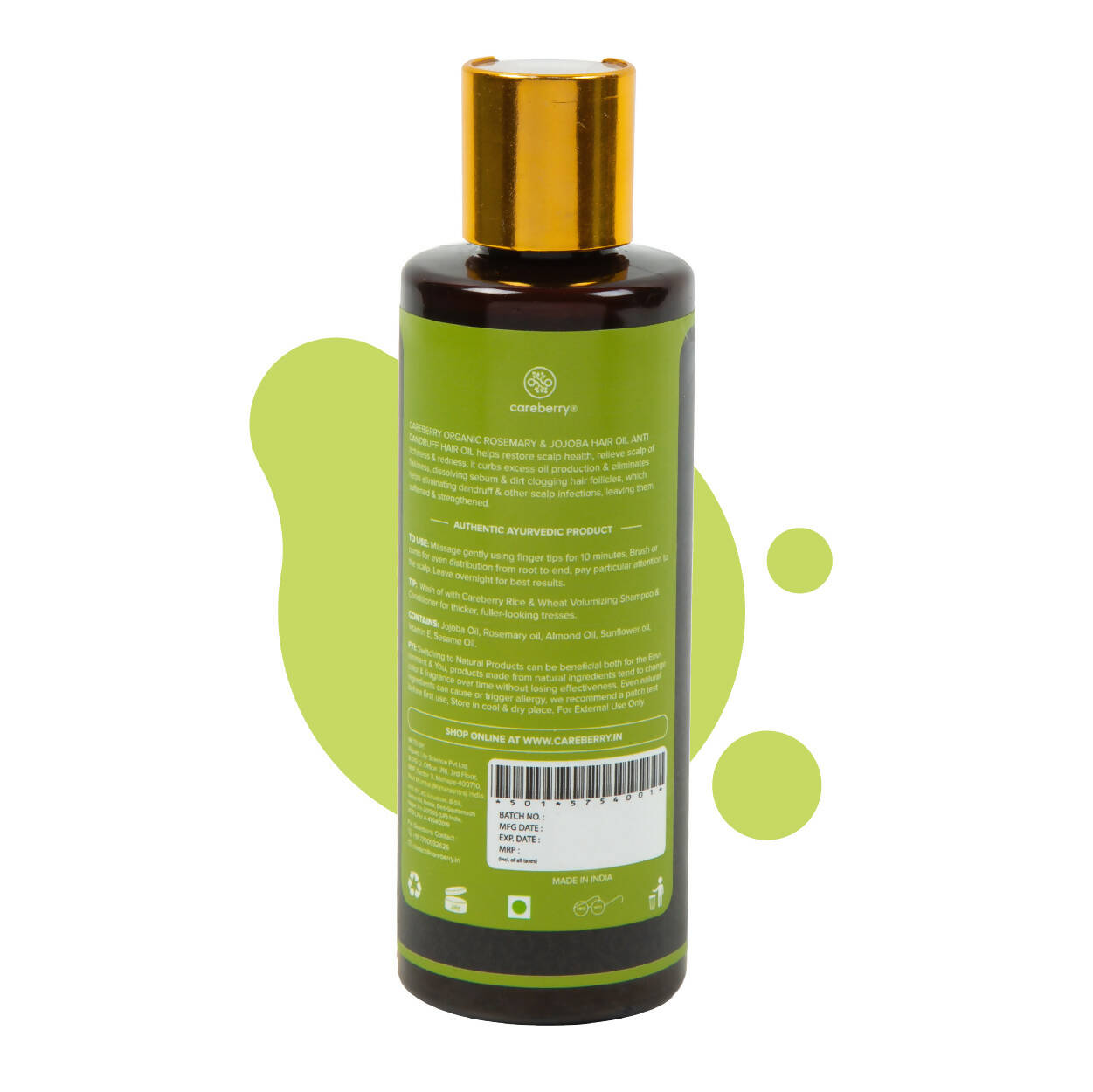 Careberry Organic Rosemary & Jojoba Anti Dandruff Hair Oil - Distacart