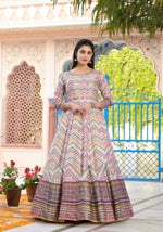Thumbnail for Functional Designer Off White-Muliti Dola Silk Anarkali suit with Dupatta - Ramya - Distacart