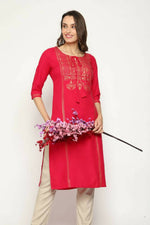 Thumbnail for Maai Rayon Hand Printed Kurta Red - Distacart