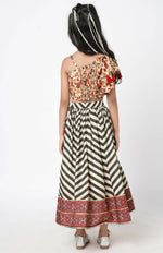 Thumbnail for Lil Drama Chromatic Fusion Girls Black & White Stripe Hand Embroidery Lehanga Choli - Distacart