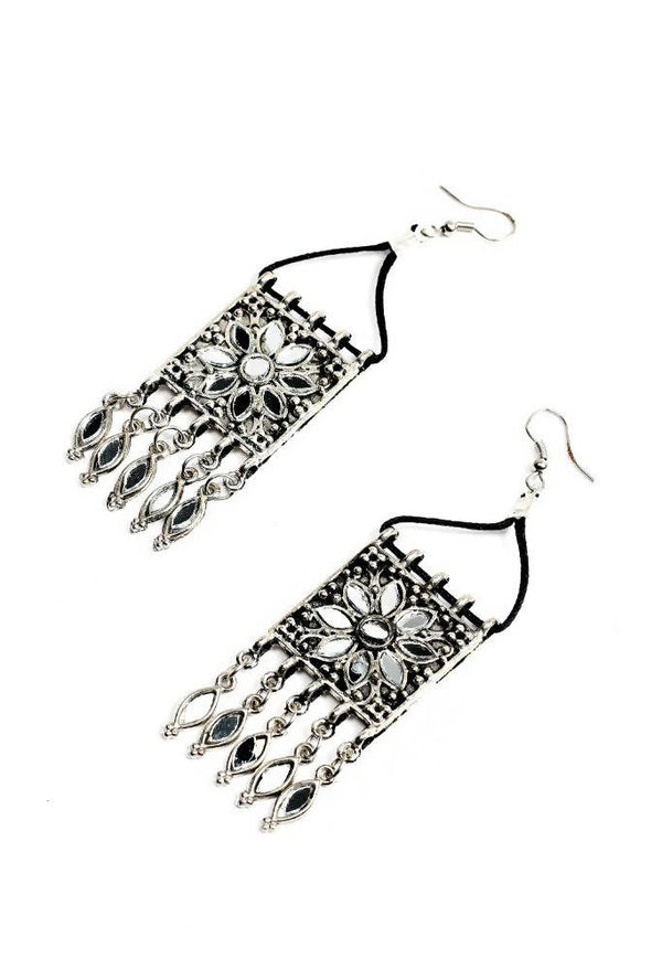 Tehzeeb Creations Oxidised Necklace And Earrings With Mirror Design
