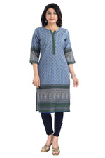 Thumbnail for Snehal Creations Aesthetic Blue Digital Print Cotton Slub Long Kurti Tunic - Distacart