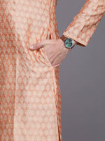 Thumbnail for Manyavar Men Peach-Coloured Regular Kurta with Pyjamas - Distacart