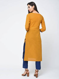 Thumbnail for Aniyah Cotton Color Block Straight Kurta In Mustard Color (AN-102K)