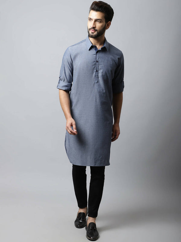 Even Apparels Grey Color Pure Cotton Solid Men's Kurta With Shirt Collar (MMS149) - Distacart